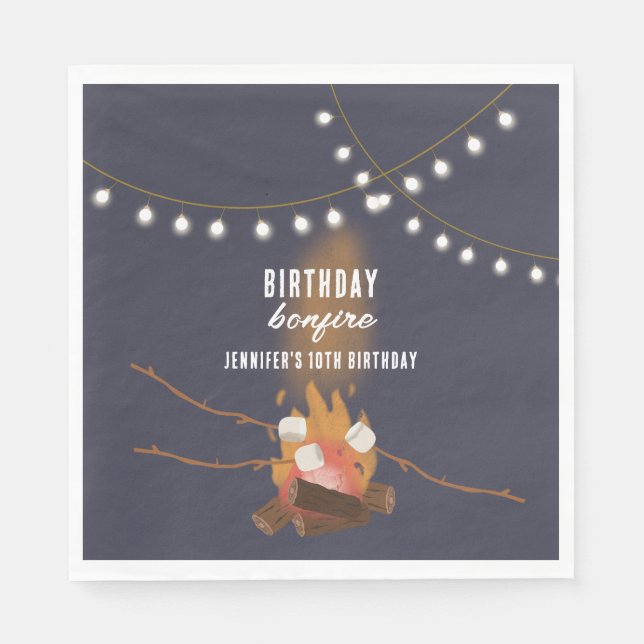 Bonfire & Camping Outdoor Campfire Birthday Party Napkin (Front)