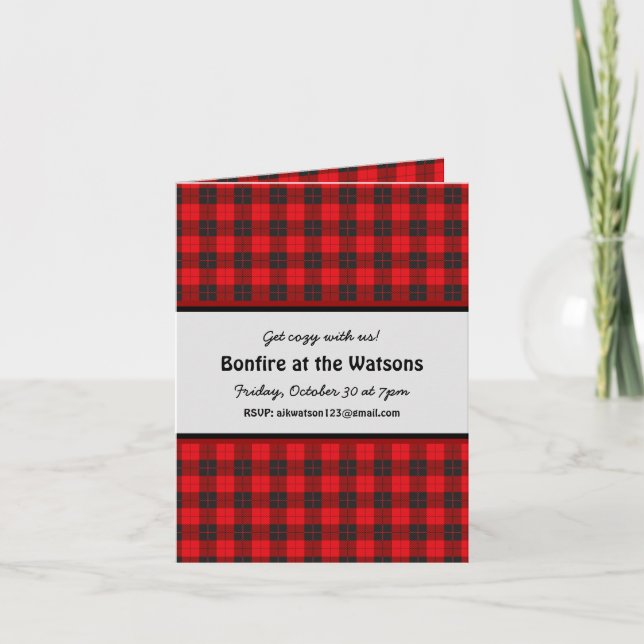 Bonfire Custom BuffaloRed Plaid Flannel Invitation (Front)