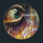 Bonfire Evil Eye Flames Halloween Round Invite<br><div class="desc">Invite your friends with sophisticated fun style. Here is an awesome scary eye invitation that you can use for Halloween Parties,  Birthdays,  or any social event. Personalise with your own information. Check out your paper stock options for added luxury.</div>