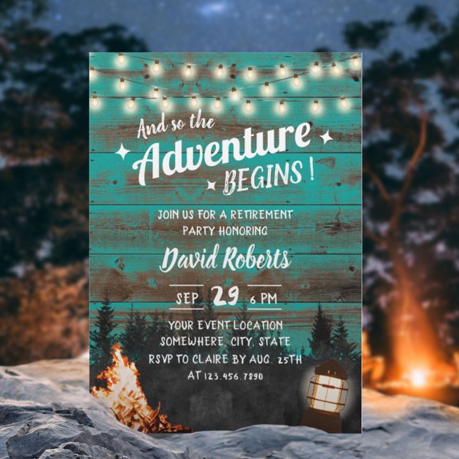 Bonfire & Lantern Rustic Teal Barn Retirement Invitation (Creator Uploaded)