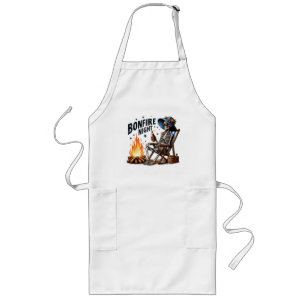 Bonfire Night - Skeleton Drinking by the Fire Long Apron