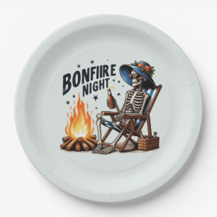 Bonfire Night - Skeleton Drinking by the Fire Paper Plate