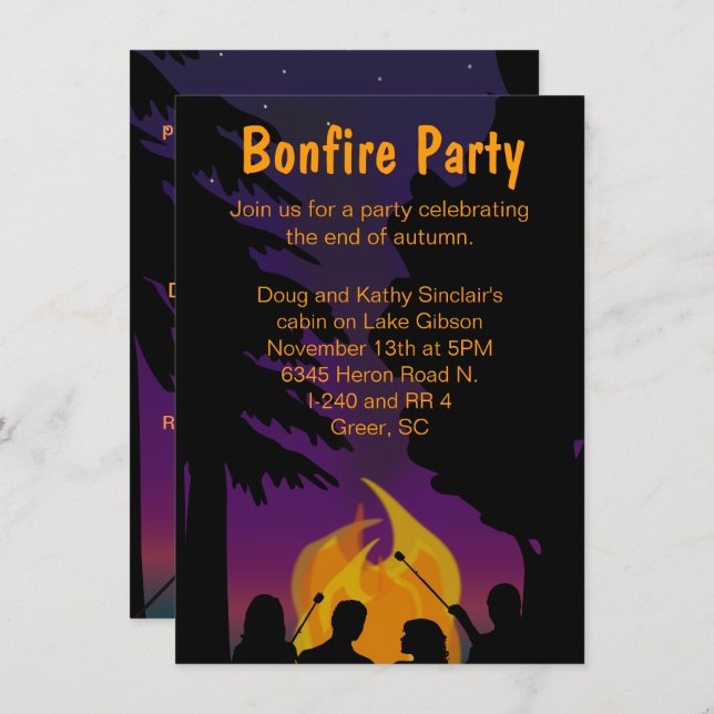 Bonfire Outdoor Party Two Sided Invitation (Front/Back)