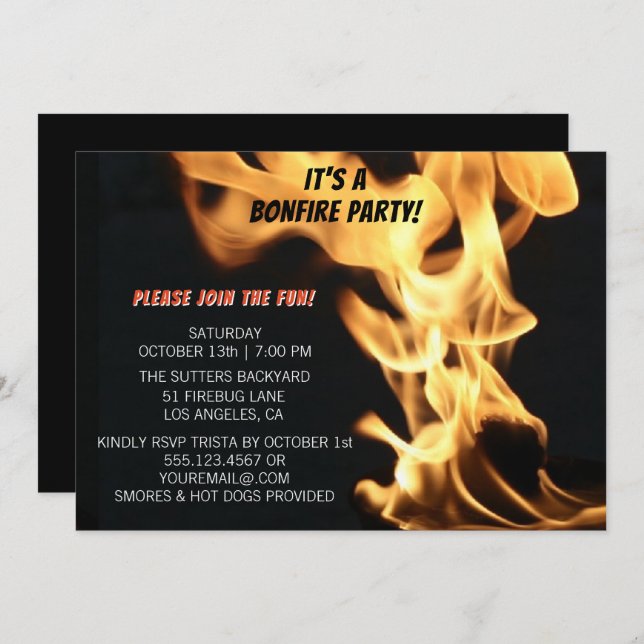 Bonfire Party Campfire Flames Camp Out Invitation (Front/Back)