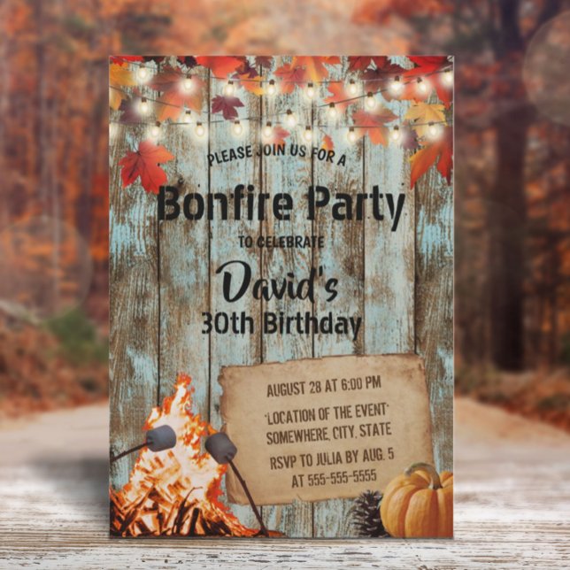 Bonfire Party Rustic Autumn Leaves Barn Birthday Invitation (Creator Uploaded)