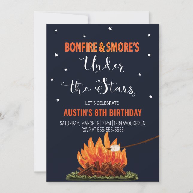Bonfire & Smore's Birthday Invitation (Front)