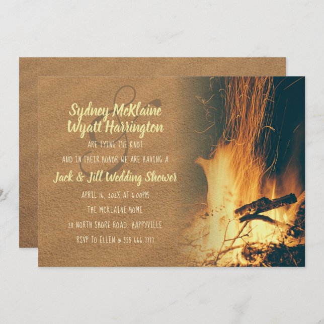 Bonfire Wedding Shower Couple Invitation Template (Front/Back)