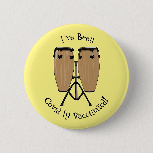 Bongo drum cartoon illustration 6 cm round badge (Front)