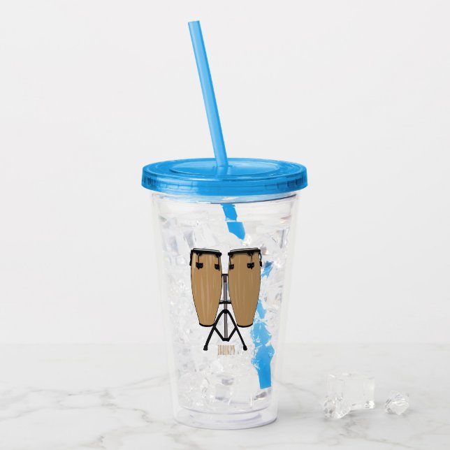 Bongo drum cartoon illustration  acrylic tumbler (Front Ice)