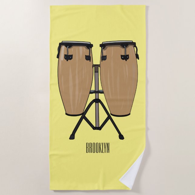 Bongo drum cartoon illustration  beach towel (Front)