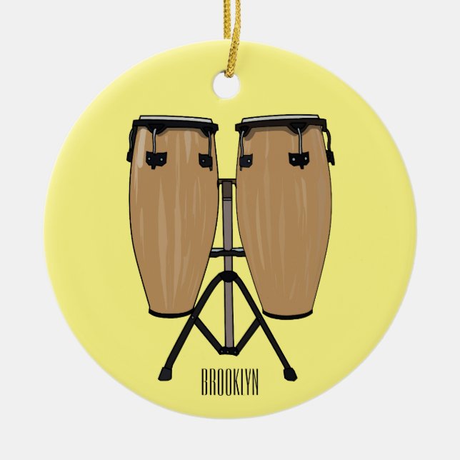 Bongo drum cartoon illustration  ceramic tree decoration (Front)