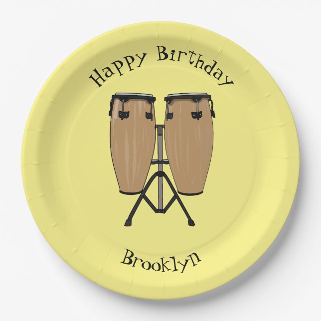 Bongo drum cartoon illustration paper plate (Front)