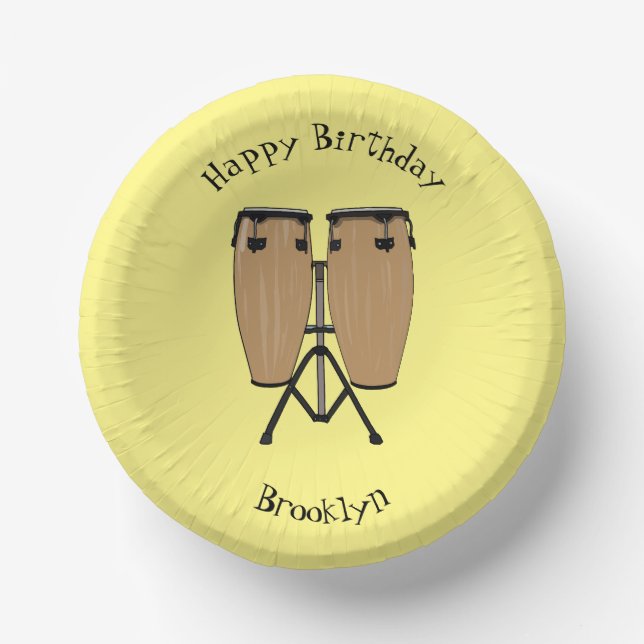 Bongo drum cartoon illustration paper plate (Front)