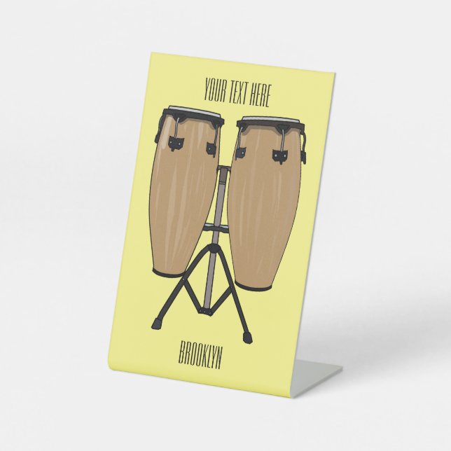Bongo drum cartoon illustration  pedestal sign (Front)
