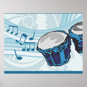 Bongo Drums and Music Notes Poster