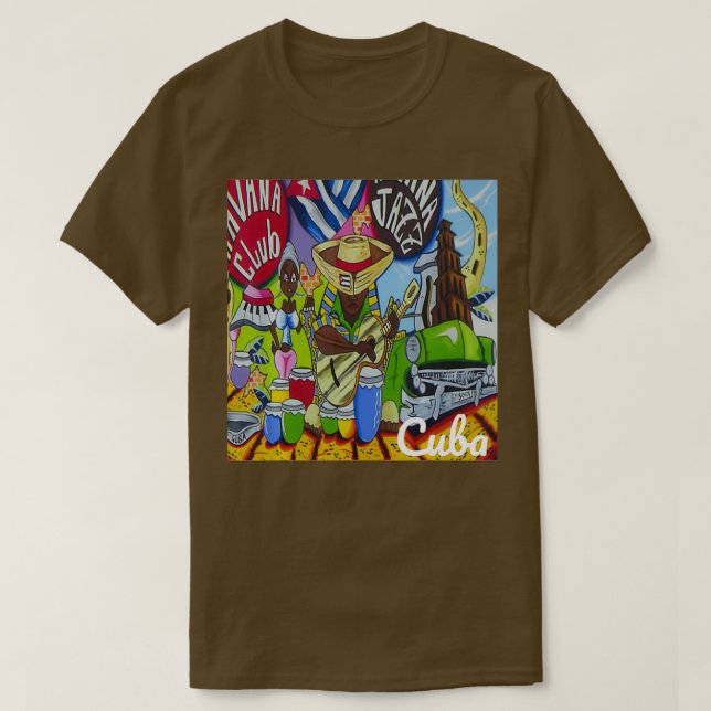Bongo Drums Havana Cuba Spanish Music Funny Cuban  T-Shirt (Design Front)