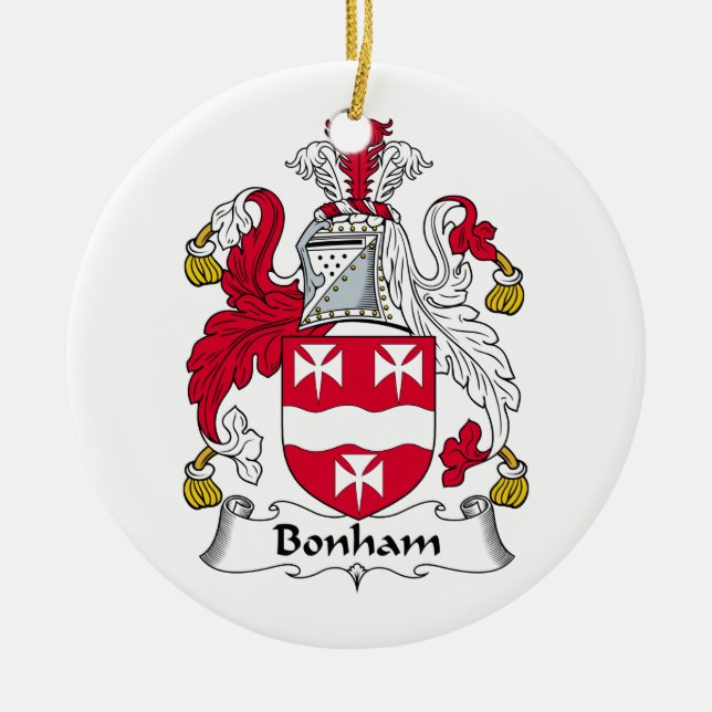 Bonham Family Crest Ceramic Tree Decoration (Front)