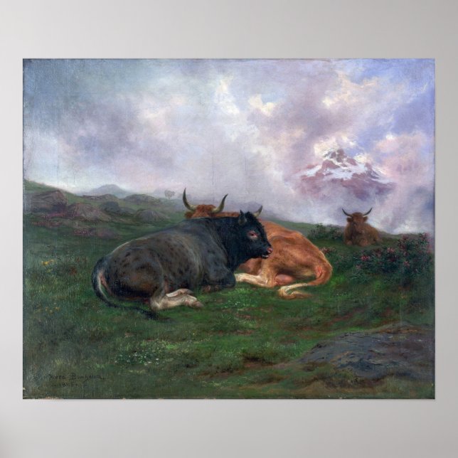 Bonheur - Cattle At Rest On A Hillside In The Alps Poster (Front)