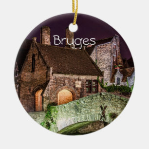 Bonifacius Bridge in Bruges Ceramic Tree Decoration