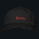 Bonita Black Old English Womens Embroidered Hat<br><div class="desc">Bonita Black Old English Women's Embroidered Baseball Cap</div>