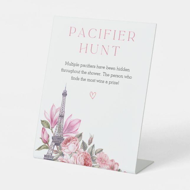 Bonjour Bebe | Baby Shower Pacifier Hunt Sign (Front)