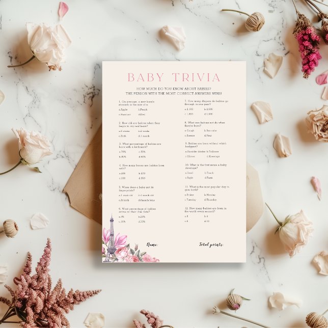 Bonjour Bebe | Baby Trivia Baby Shower Game Card (Creator Uploaded)