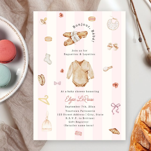 Bonjour Bébé Baguettes Layettes French Baby Shower Invitation (Creator Uploaded)