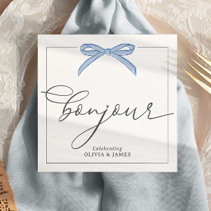 Bonjour Bébé Blue Paris Eiffel Tower Baby Shower Napkin
