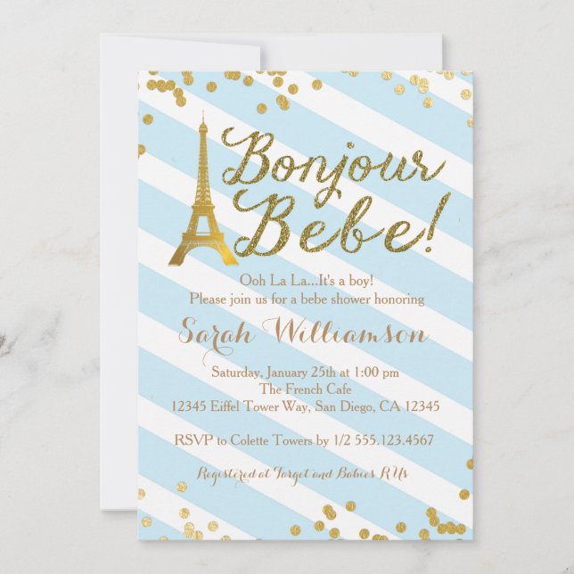 Bonjour Bebe Boy French Baby Shower Invitation (Front)