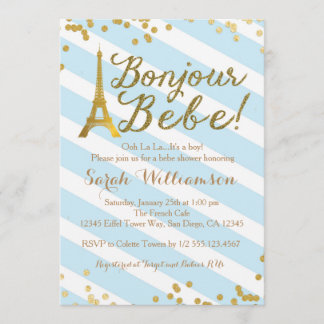 Bonjour Bebe Boy French Baby Shower Invitation