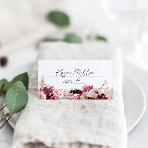 Bonjour Bébé Burgundy Floral Baby Shower Place Card