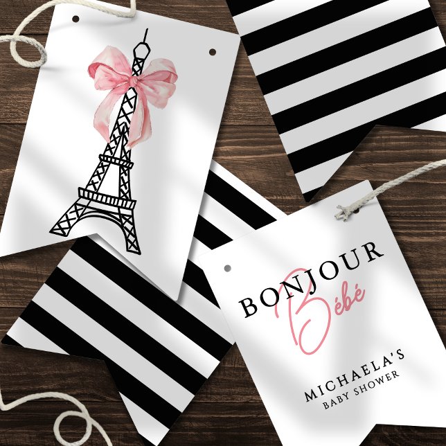 Bonjour Bébé Coquette Bow Paris Baby Shower Bunting (Creator Uploaded)