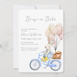 Bonjour Bébé Croissant Balloon Bicycle Baby shower Invitation