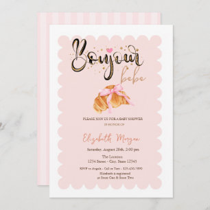 Bonjour Bébé Croissant Bow Striped Baby Shower Invitation