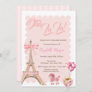 Bonjour Bébé Eiffel Tower Bow Striped Baby Shower Invitation