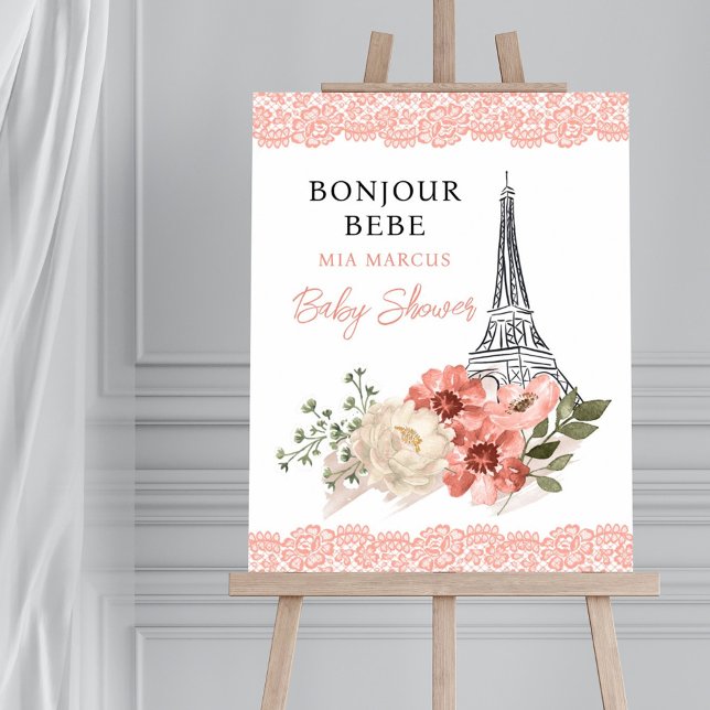 Bonjour Bebe Eiffel Tower Paris Baby Shower Poster (Creator Uploaded)