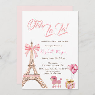 Bonjour Bébé Eiffel Tower Pink Bow Present Poodle Invitation
