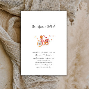 Bonjour Bébé Fall Leaves Bicycle Baby shower Invitation