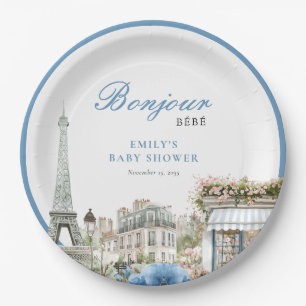 Bonjour Bebe French Blue Baby Shower Paper Plate