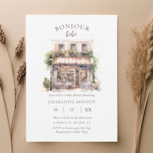 Bonjour Bébé French Café Baby Shower Invitation |