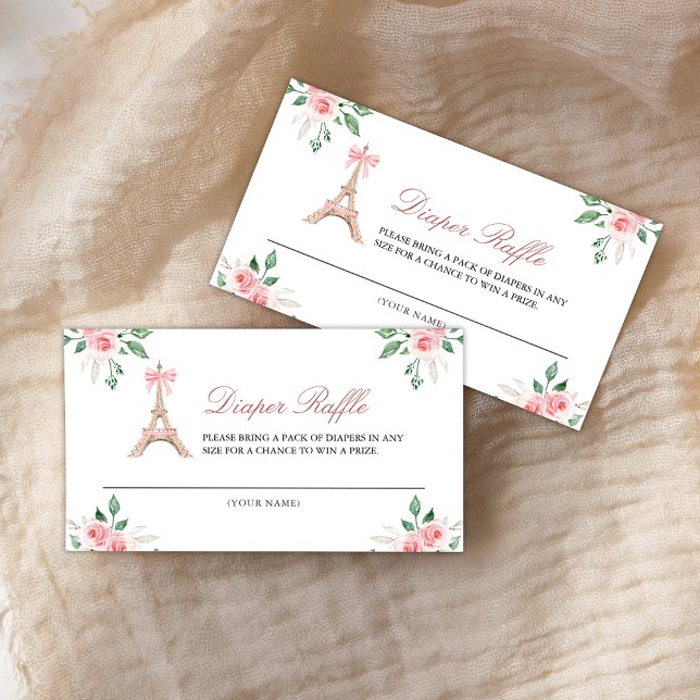 Bonjour Bebe French Cafe Pink Floral Diaper Raffle Enclosure Card (Creator Uploaded)