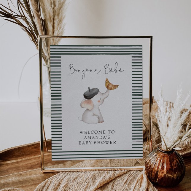 Bonjour Bebe French Elephant Welcome Baby Shower Poster (Creator Uploaded)