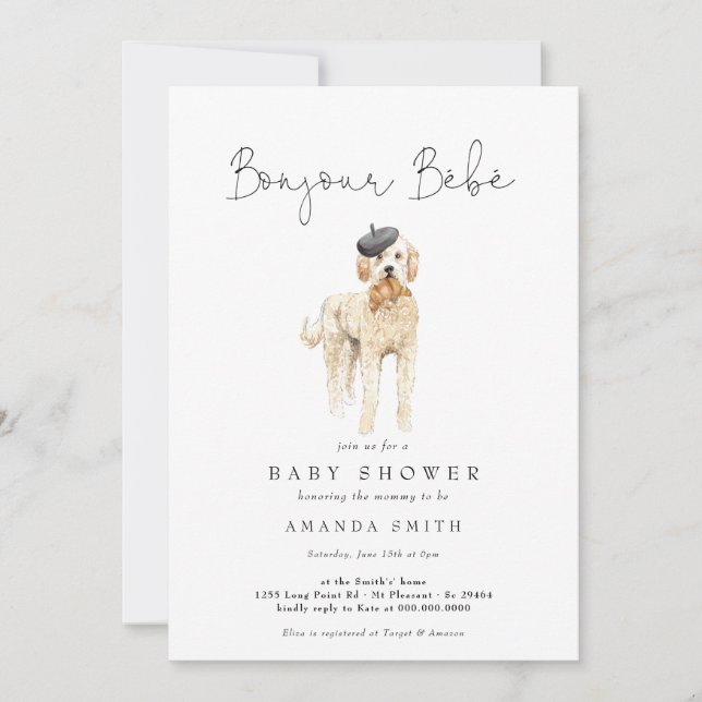 Bonjour Bebe French Golden Doodle Baby Shower Invitation (Front)