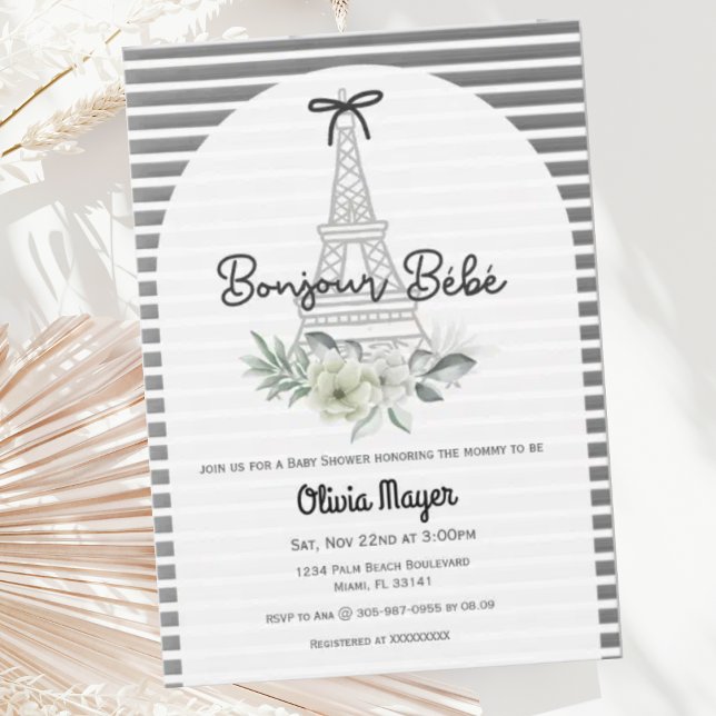 Bonjour Bebe French Paris Elegant Baby Shower Invitation (Creator Uploaded)