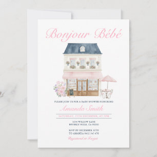 Bonjour Bebe French Parisian Cafe Baby Shower Invitation