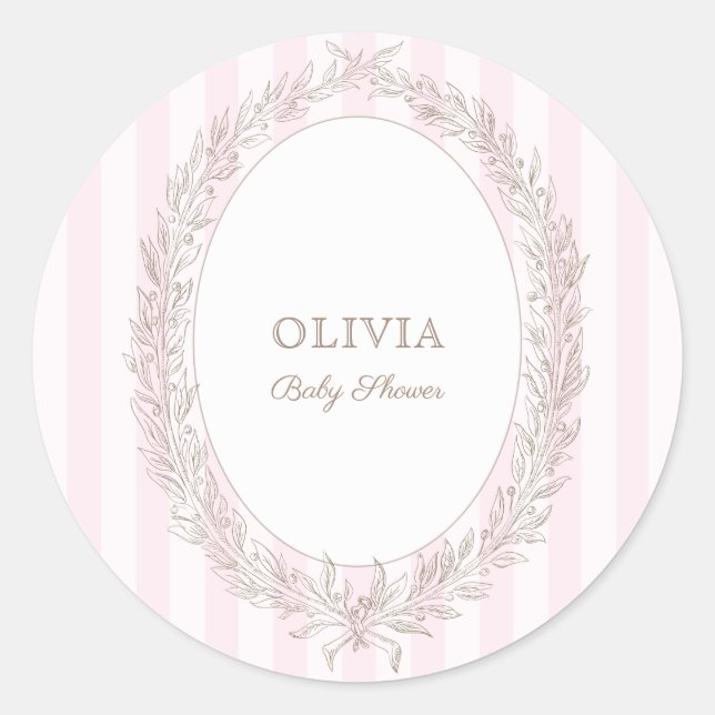 Bonjour Bebe French Patisserie Pink Stripe Classic Round Sticker (Front)