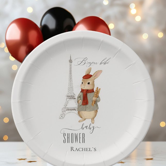 Bonjour Bebe French Rabbit Baby Shower Paper Plate (Creator Uploaded)