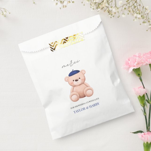 Bonjour Bebe French Watercolor Bear Baby Shower Favour Bags (Sealed)