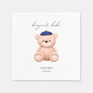 Bonjour Bebe French Watercolor Bear Baby Shower Napkin