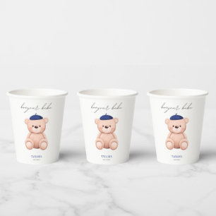 Bonjour Bebe French Watercolor Bear Baby Shower Paper Cups